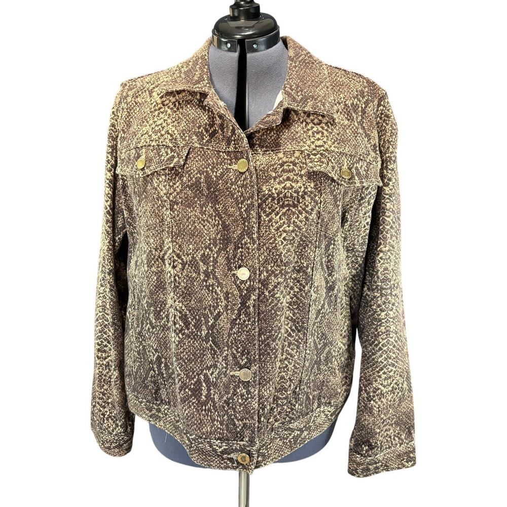 CHAPS Snake Skin Print Denim Stretch Cotton Women's Jacket Size XL